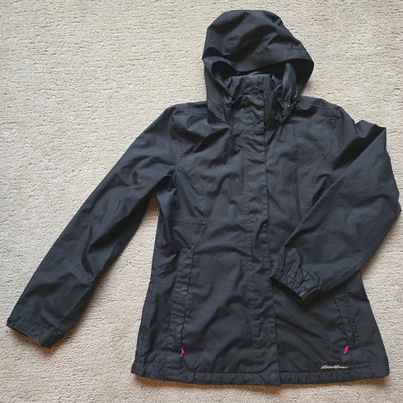 Eddie Bauer Jackets & Blazers - Eddie Bauer Women Black Hooded Rain Jacket Size M Full Zip Mesh Lined